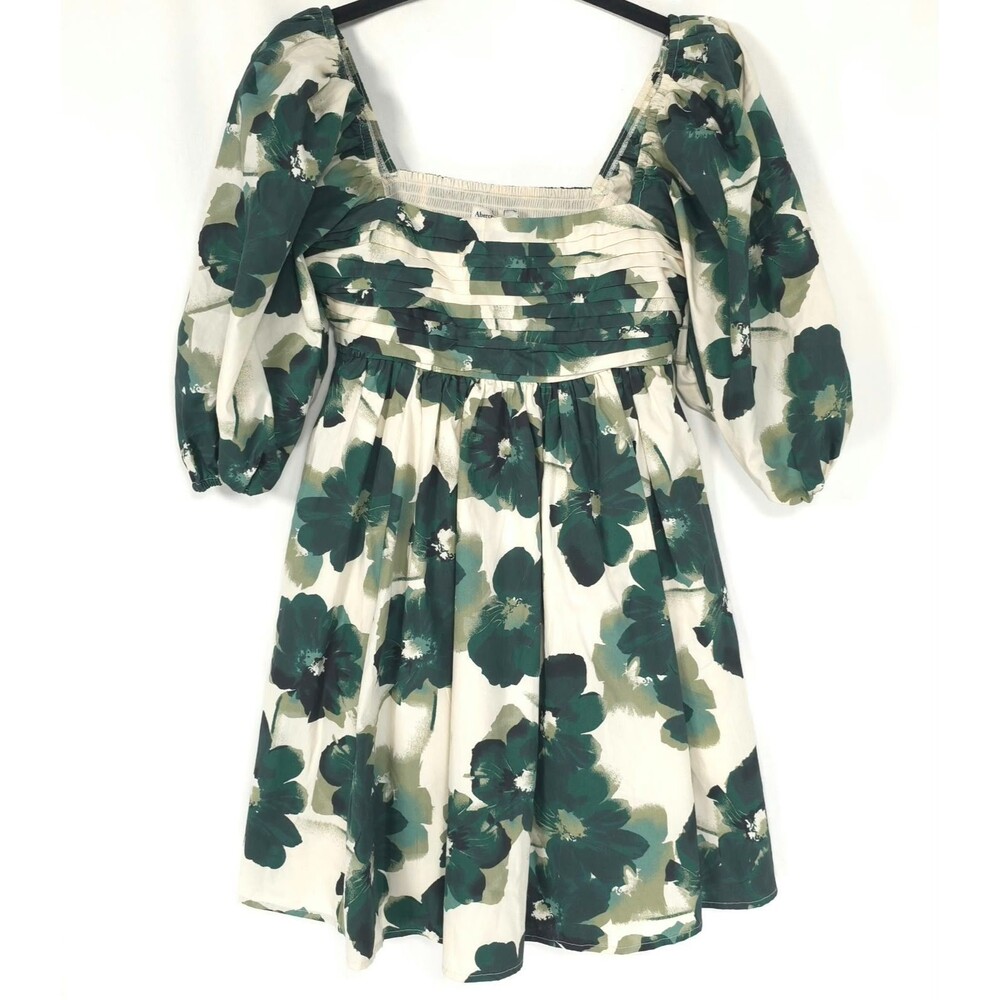ABERCROMBIE & FITCH Women Mini Dress XS Floral Emerson Poplin Puff Sleeve Smocke